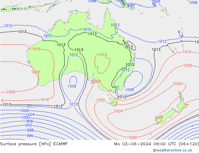 Pressione al suolo ECMWF lun 03.06.2024 06 UTC