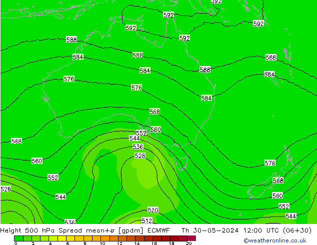 Height 500 гПа Spread ECMWF чт 30.05.2024 12 UTC