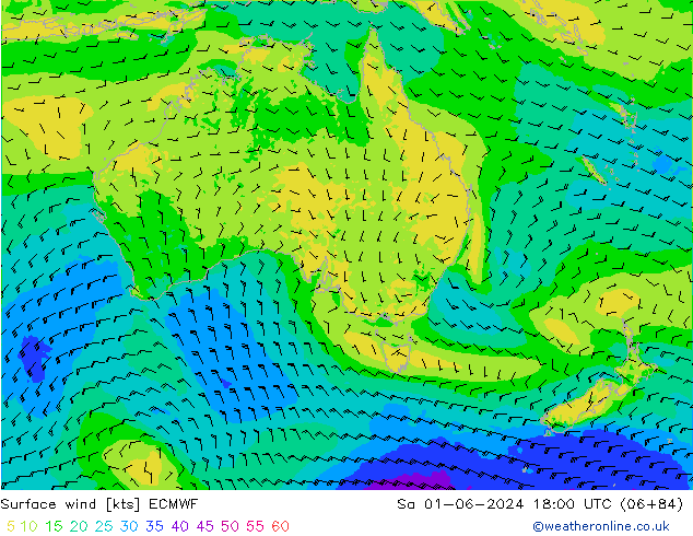 Rüzgar 10 m ECMWF Cts 01.06.2024 18 UTC