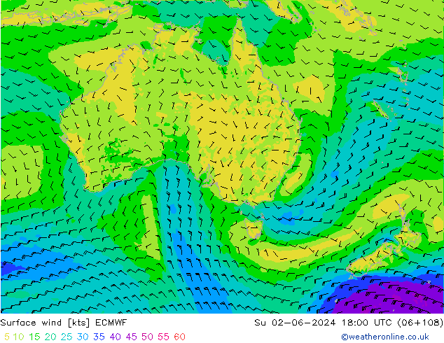 Wind 10 m ECMWF zo 02.06.2024 18 UTC