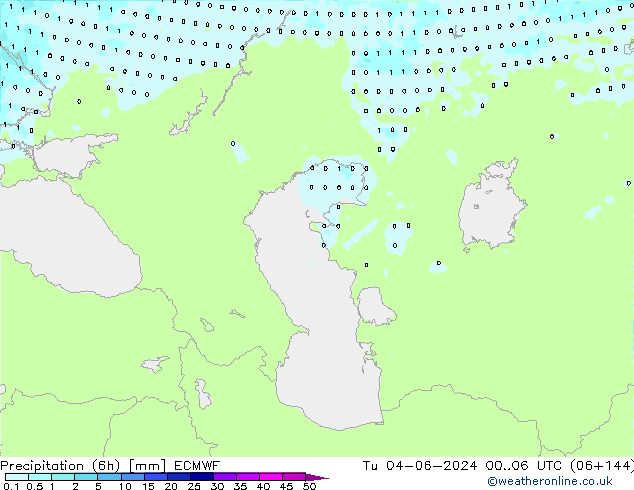 Precipitation (6h) ECMWF Tu 04.06.2024 06 UTC