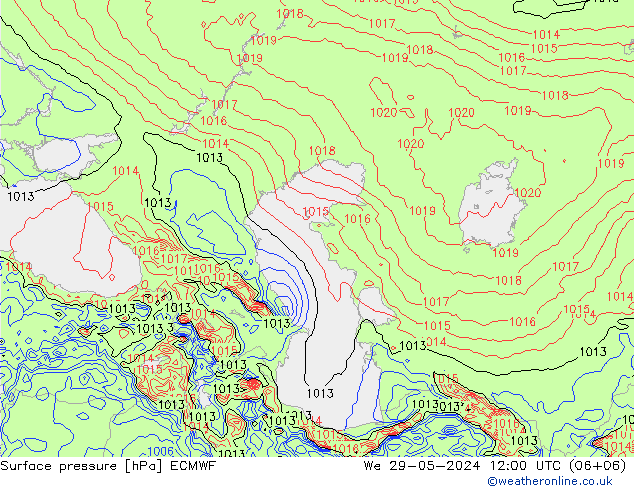 Surface pressure ECMWF We 29.05.2024 12 UTC