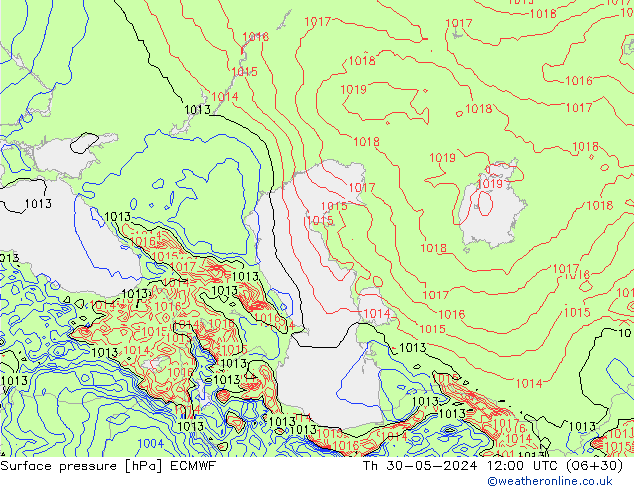 Atmosférický tlak ECMWF Čt 30.05.2024 12 UTC