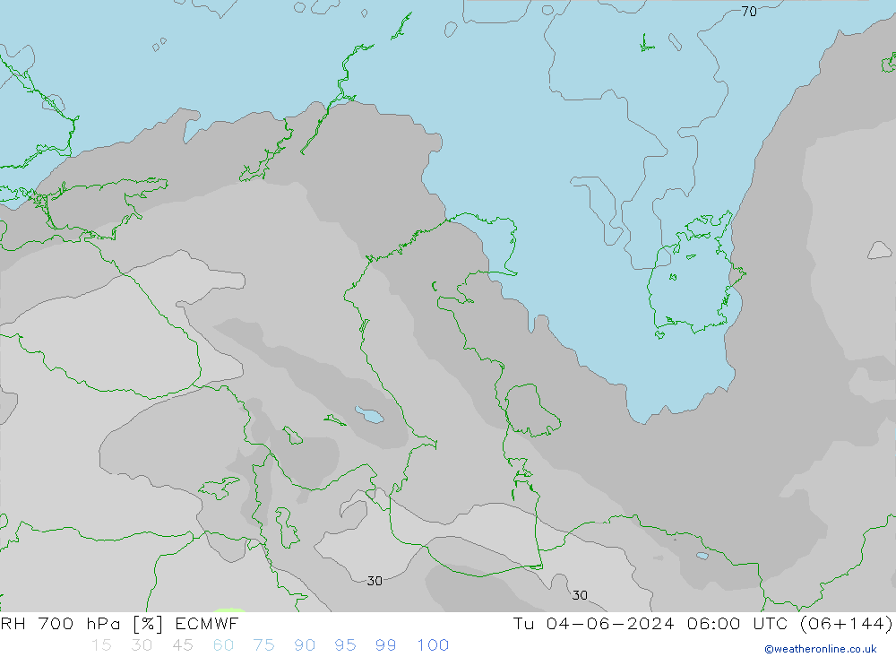 RH 700 hPa ECMWF Tu 04.06.2024 06 UTC