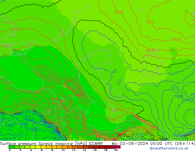 Pressione al suolo Spread ECMWF lun 03.06.2024 00 UTC