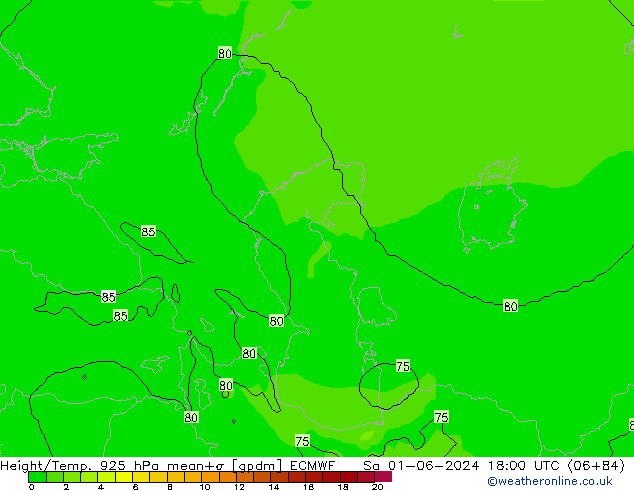 Hoogte/Temp. 925 hPa ECMWF za 01.06.2024 18 UTC