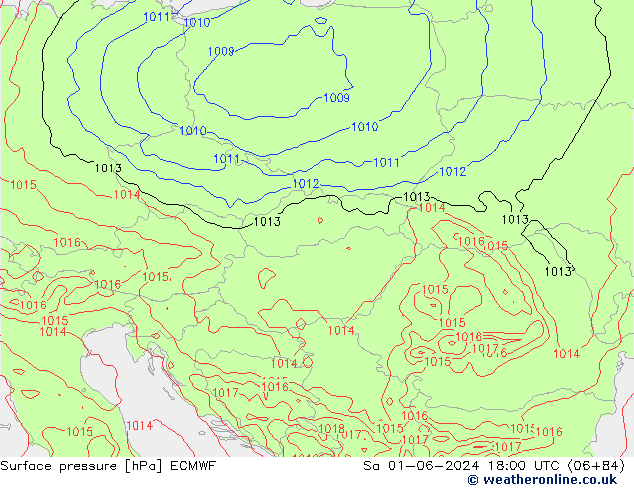 Surface pressure ECMWF Sa 01.06.2024 18 UTC