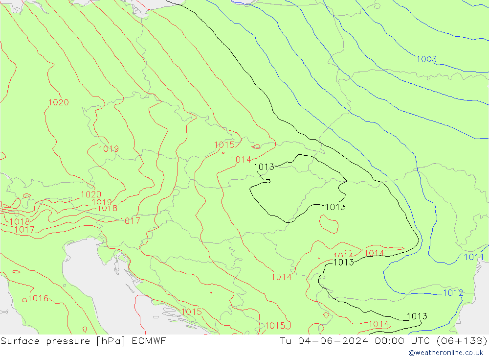 Surface pressure ECMWF Tu 04.06.2024 00 UTC