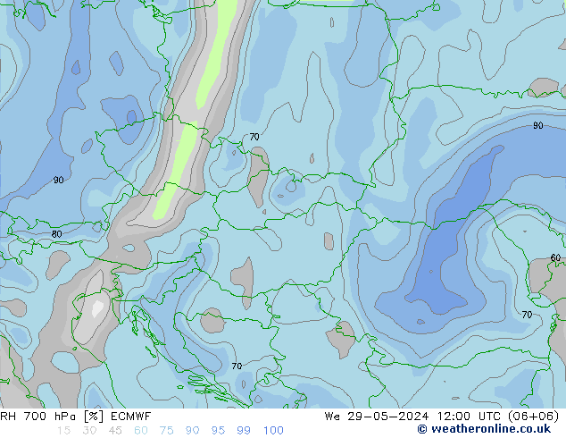 RH 700 hPa ECMWF Qua 29.05.2024 12 UTC