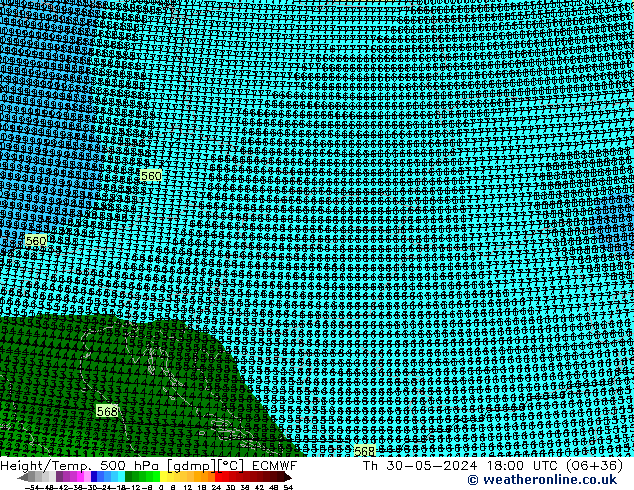 Height/Temp. 500 hPa ECMWF Čt 30.05.2024 18 UTC