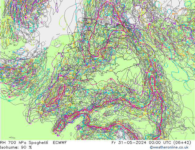 RH 700 hPa Spaghetti ECMWF Fr 31.05.2024 00 UTC