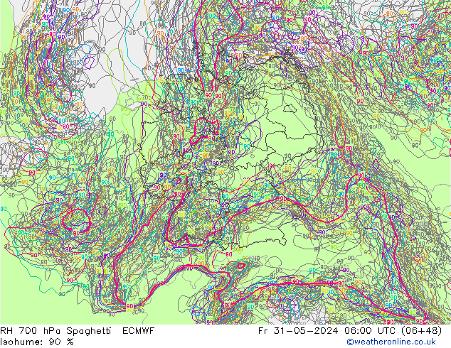 RV 700 hPa Spaghetti ECMWF vr 31.05.2024 06 UTC