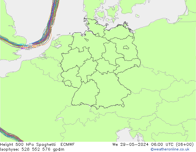 Height 500 hPa Spaghetti ECMWF Mi 29.05.2024 06 UTC