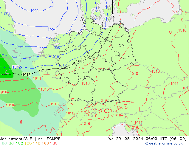 Straalstroom/SLP ECMWF wo 29.05.2024 06 UTC