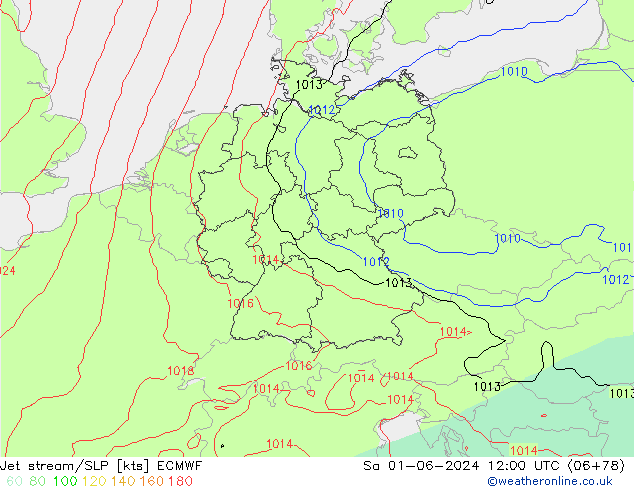 Jet stream/SLP ECMWF Sa 01.06.2024 12 UTC