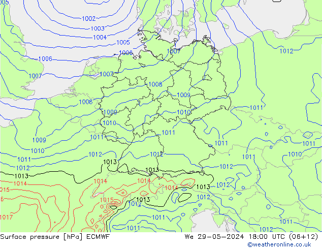 Bodendruck ECMWF Mi 29.05.2024 18 UTC