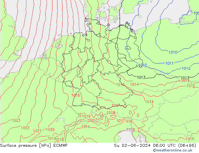 Surface pressure ECMWF Su 02.06.2024 06 UTC