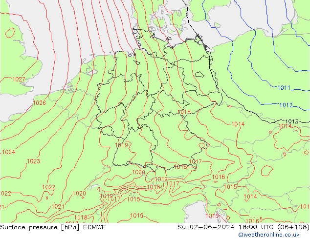 Surface pressure ECMWF Su 02.06.2024 18 UTC