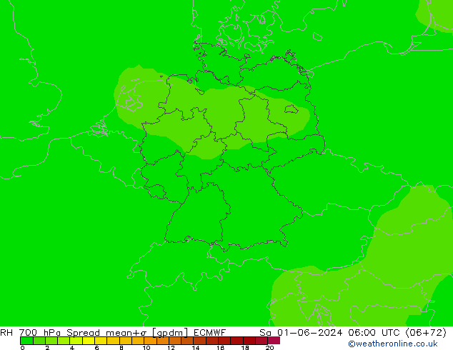 RH 700 hPa Spread ECMWF Sa 01.06.2024 06 UTC