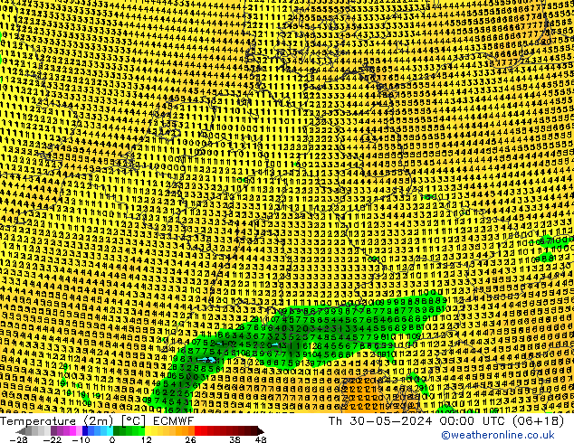 mapa temperatury (2m) ECMWF czw. 30.05.2024 00 UTC