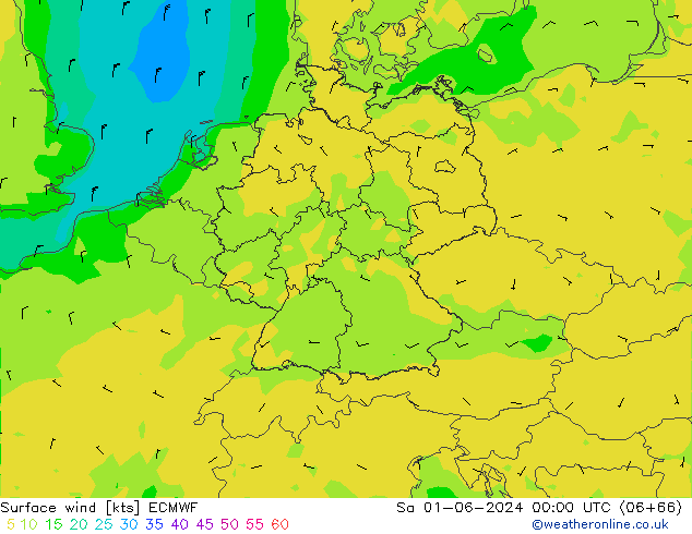 Surface wind ECMWF Sa 01.06.2024 00 UTC