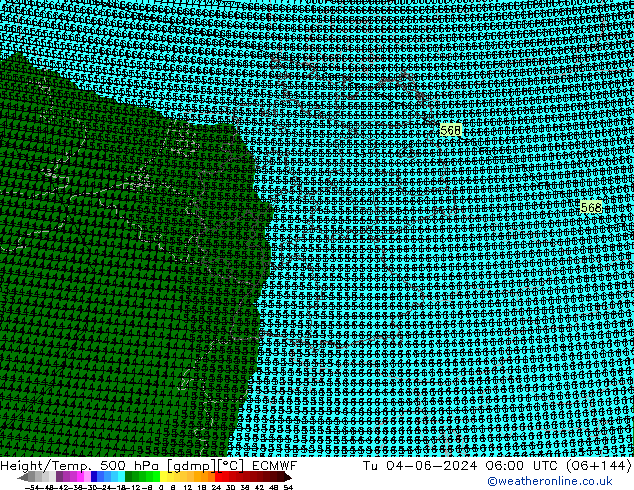 Height/Temp. 500 hPa ECMWF Tu 04.06.2024 06 UTC