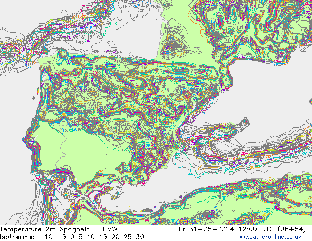 température 2m Spaghetti ECMWF ven 31.05.2024 12 UTC