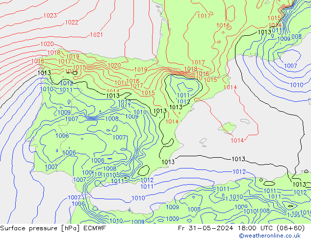 Luchtdruk (Grond) ECMWF vr 31.05.2024 18 UTC