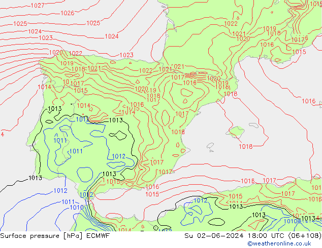 pressão do solo ECMWF Dom 02.06.2024 18 UTC