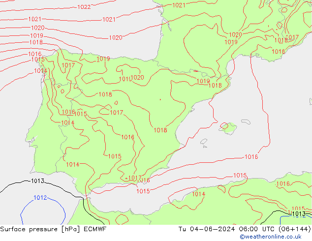 Atmosférický tlak ECMWF Út 04.06.2024 06 UTC