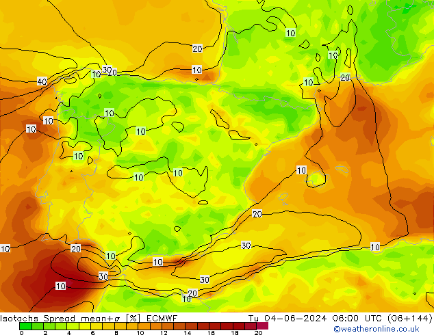 Eşrüzgar Hızları Spread ECMWF Sa 04.06.2024 06 UTC