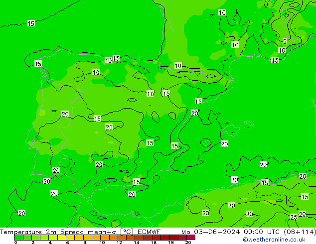 Sıcaklık Haritası 2m Spread ECMWF Pzt 03.06.2024 00 UTC