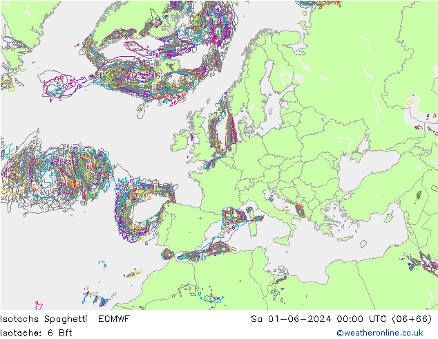 Isotachs Spaghetti ECMWF Sa 01.06.2024 00 UTC