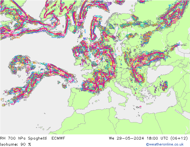 700 hPa Nispi Nem Spaghetti ECMWF Çar 29.05.2024 18 UTC