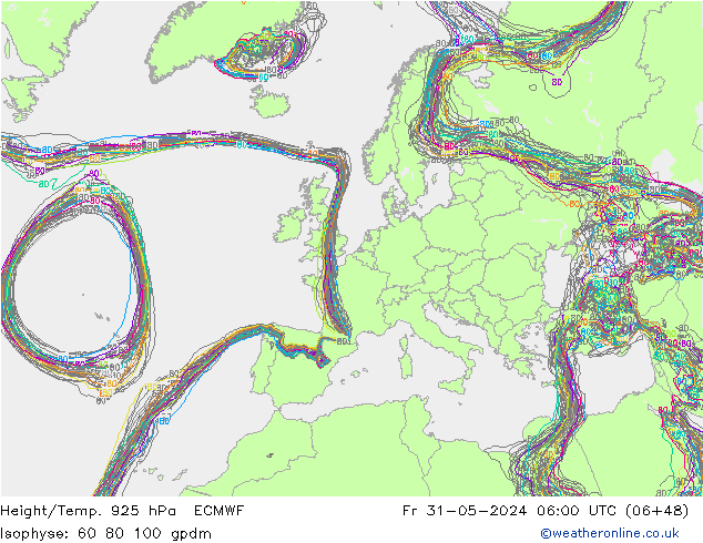 Hoogte/Temp. 925 hPa ECMWF vr 31.05.2024 06 UTC