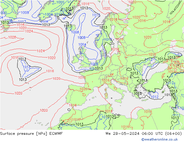 Luchtdruk (Grond) ECMWF wo 29.05.2024 06 UTC