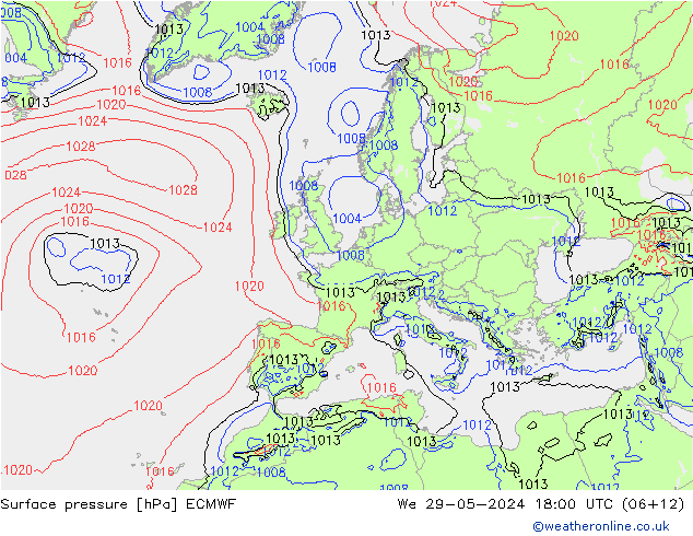 Presión superficial ECMWF mié 29.05.2024 18 UTC