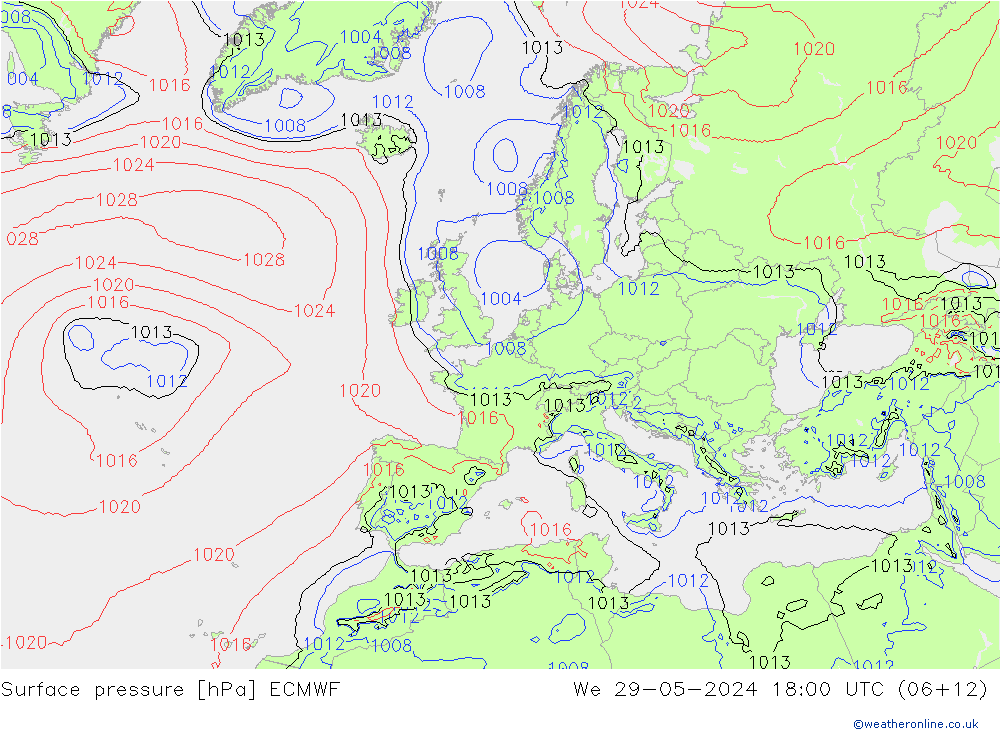 Surface pressure ECMWF We 29.05.2024 18 UTC