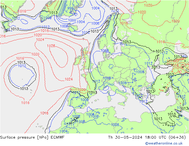 Presión superficial ECMWF jue 30.05.2024 18 UTC