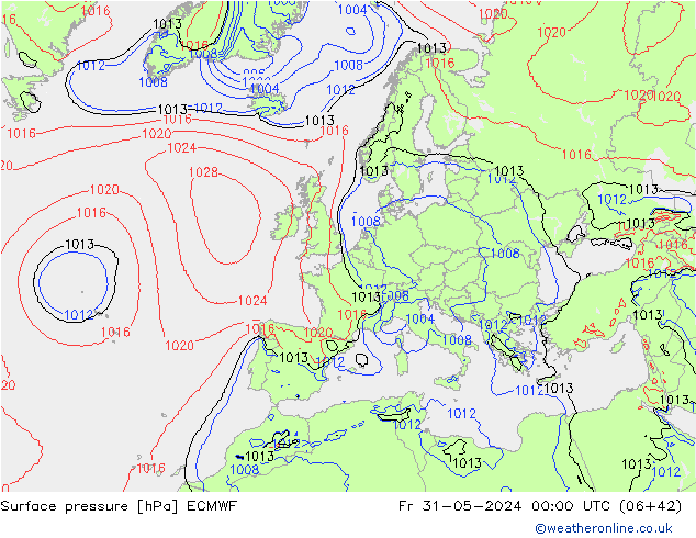 Pressione al suolo ECMWF ven 31.05.2024 00 UTC