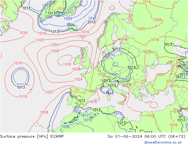 pressão do solo ECMWF Sáb 01.06.2024 06 UTC