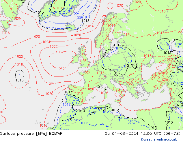 Bodendruck ECMWF Sa 01.06.2024 12 UTC