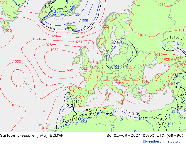 Surface pressure ECMWF Su 02.06.2024 00 UTC