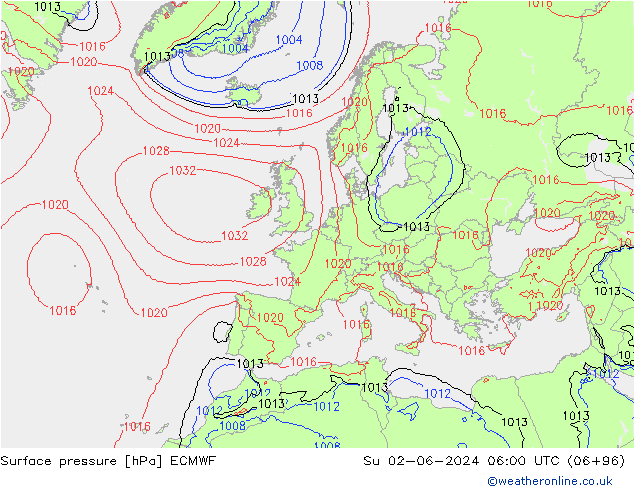 pression de l'air ECMWF dim 02.06.2024 06 UTC