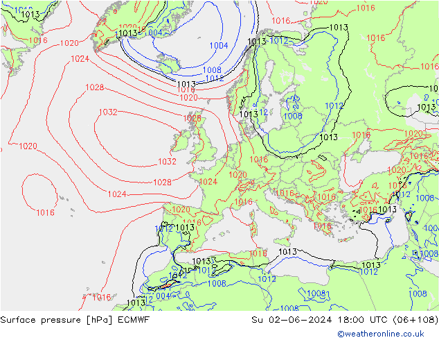 приземное давление ECMWF Вс 02.06.2024 18 UTC