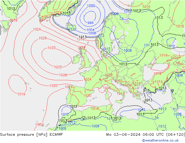 Bodendruck ECMWF Mo 03.06.2024 06 UTC