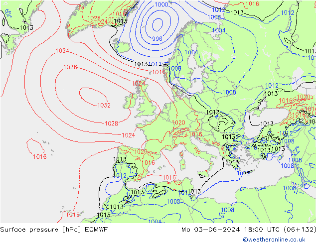 Presión superficial ECMWF lun 03.06.2024 18 UTC