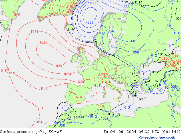 Surface pressure ECMWF Tu 04.06.2024 06 UTC