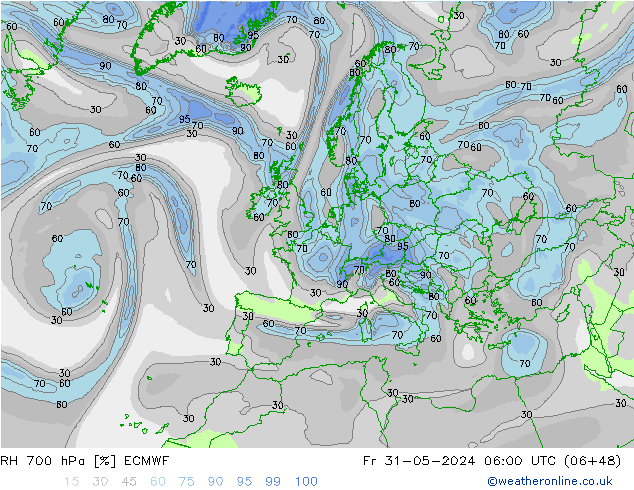 RH 700 hPa ECMWF Fr 31.05.2024 06 UTC