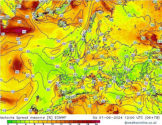 Isotachs Spread ECMWF Sa 01.06.2024 12 UTC